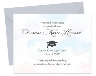 Formal Script Dreamy Watercolor High School Graduation Announcements with Premium Envelopes, 5.5x4.25&quot; Class of 2025 Grad Announcements