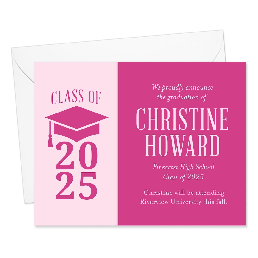 Pink Graduation Message Hot Pink and Light Pink High School or College Modern Graduation ...