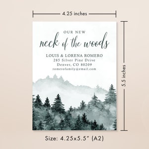 New Neck of the Woods Moving Announcement Cards, 4.25x5.5 Printed Woodsy Forest Address Flat Cards with White or Kraft Envelopes image 3