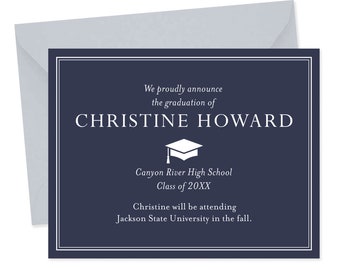 Navy Blue Graduation Announcements with Envelopes (5.5x4.25")