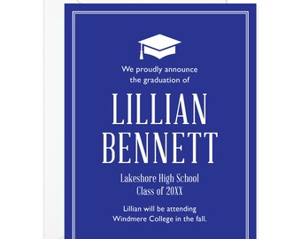 Royal Blue Graduation Announcements with Envelopes, Class of 2026, 4.25x5.5"