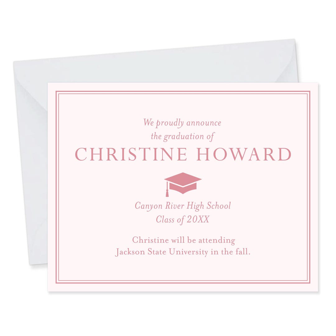 Elegant Pink High School Graduation Announcements With Premium ...