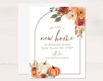 Fall Floral Pumpkin Moving Announcement Cards: Personalized New Address