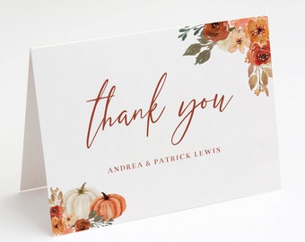 Personalized Pumpkin Floral Wedding Thank You Cards (5.5x4.25)
