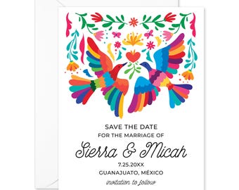 Mexican Inspired Save The Date Cards: Birds & Floral Engagement