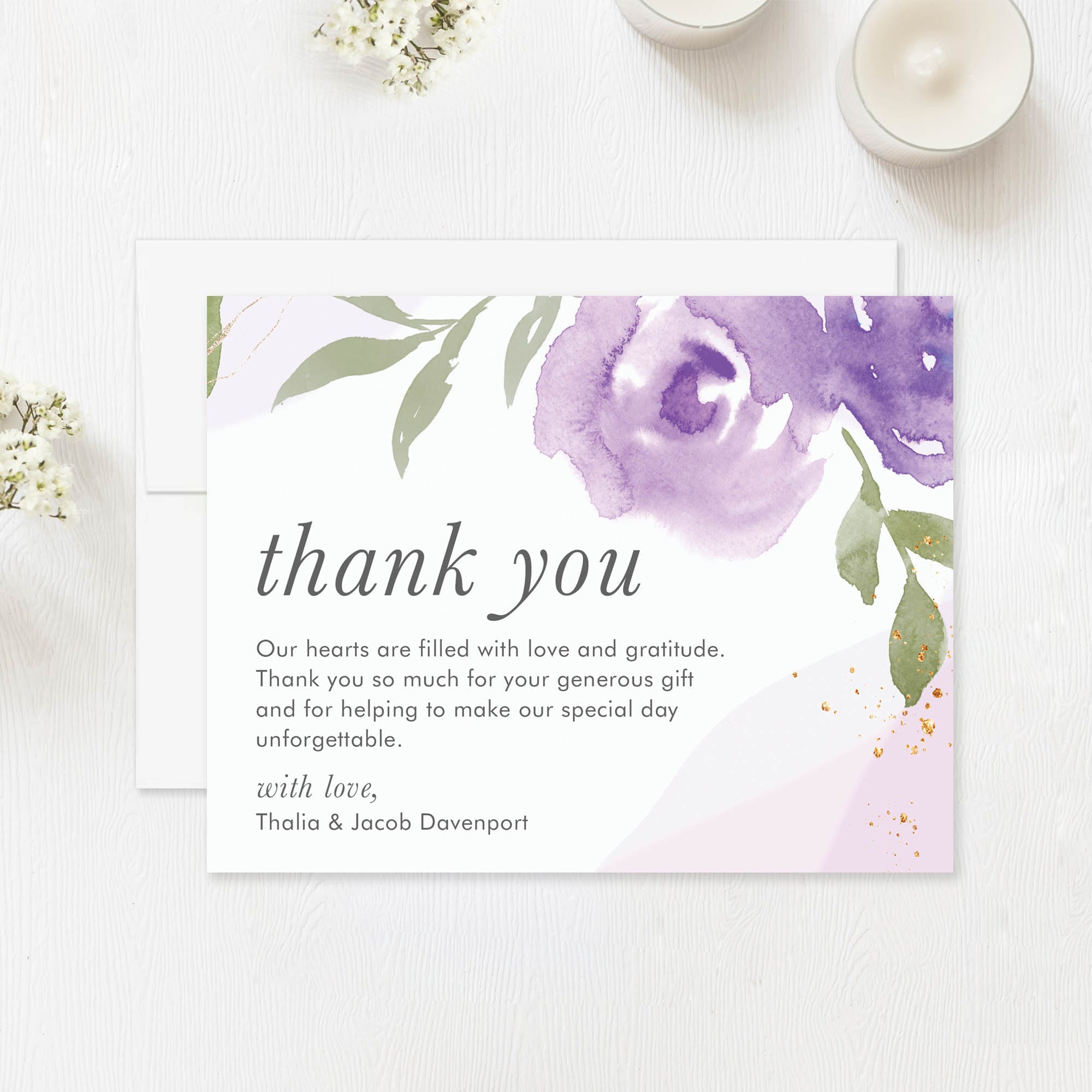 Personalized Purple Floral Wedding Thank You Cards With Envelopes - Etsy