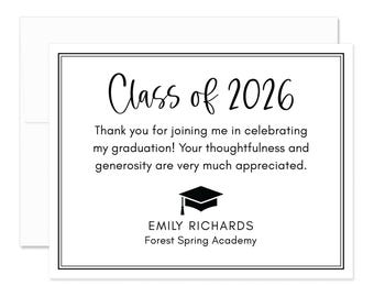 Class of 2026 Graduation Thank You Cards with Envelopes
