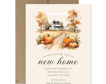 Fall Watercolor Pumpkin Moving Announcement Cards with Envelopes