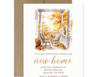 Watercolor Autumn Moving Announcement Cards: Front Porch Design