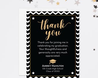 Personalized Graduation Thank You Cards: Black and White Chevron