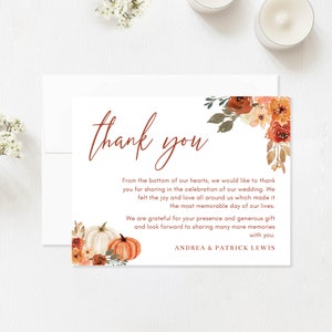 Fall Wedding Thank You Cards, Personalized Fall Floral and Pumpkins, 5.5x4.25 A2 Flat Cards with Envelopes PRINTED image 4