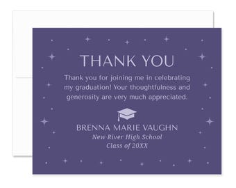 Starry Midnight Purple Graduation Thank You Cards with Envelopes