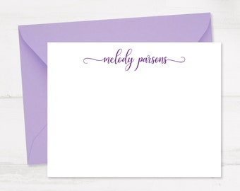 Modern Lowercase Script Personal Stationery, Printed 5.5x4.25&quot; Flat Note Cards with Premium Envelopes - Choose Your Ink and Envelope Color