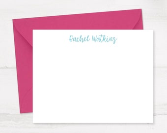 Modern Script Stationery Set, 5.5x4.25" Flat Note Cards with Premium Envelopes - Printed Stationery - Choose Your Ink and Envelope Color