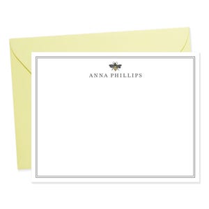 Vintage Bee Personal Stationery Notecard Set, Custom 5.5x4.25&quot; Flat Note Cards with Premium Envelopes - Choose Your Ink and Envelope Color