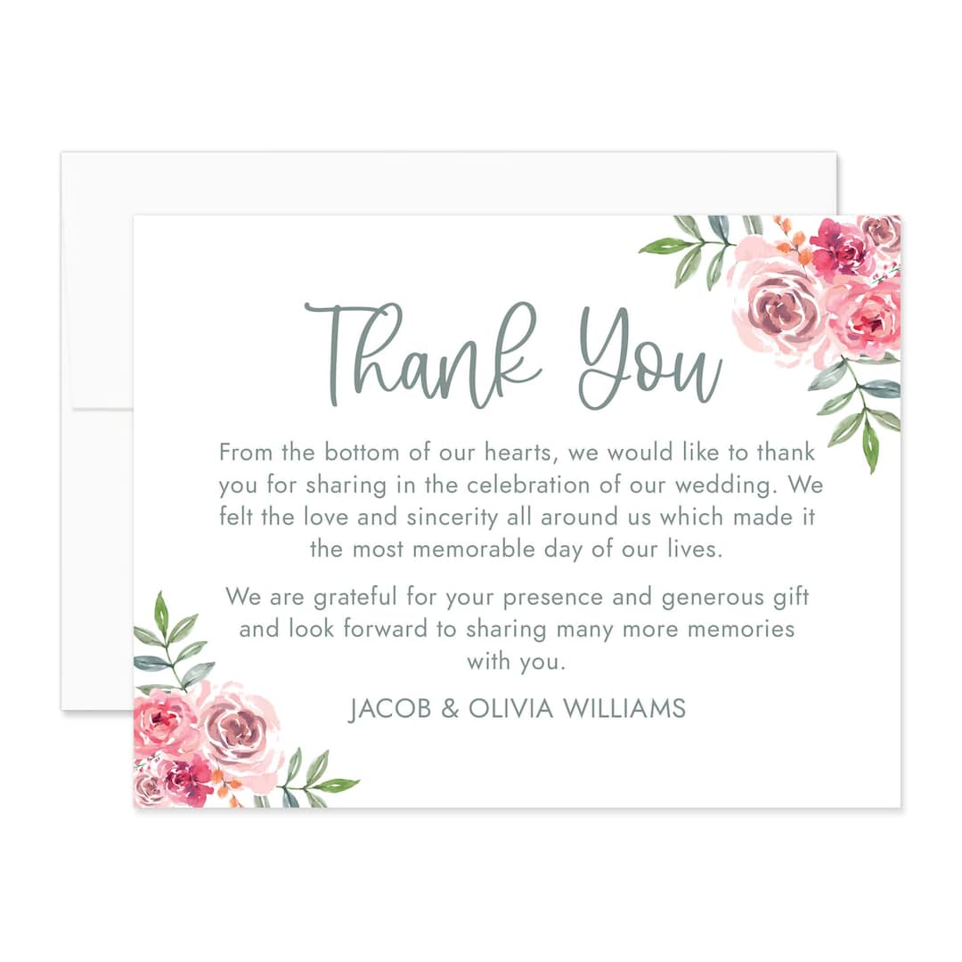 Personalized Wedding Thank You Cards, Floral Flat Notecards, Envelopes ...