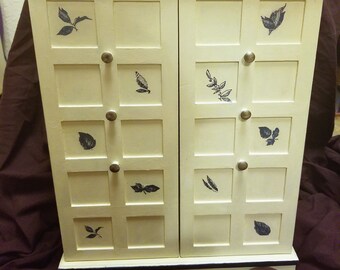 Cream and Dark Blue Upcycled Wood Jewelry Box