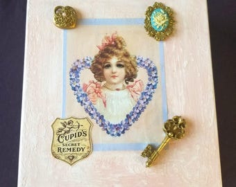 Vintage Valentine Romance Keepsake Jewelry Treasure Box Upcycled Cigar Box