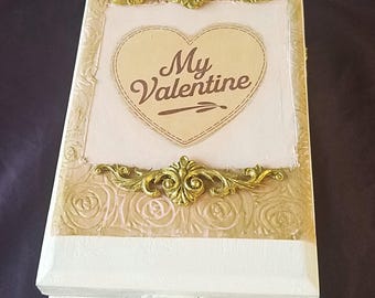 My Valentine Keepsake Jewelry Treasure Box Upcycled Cigar Box