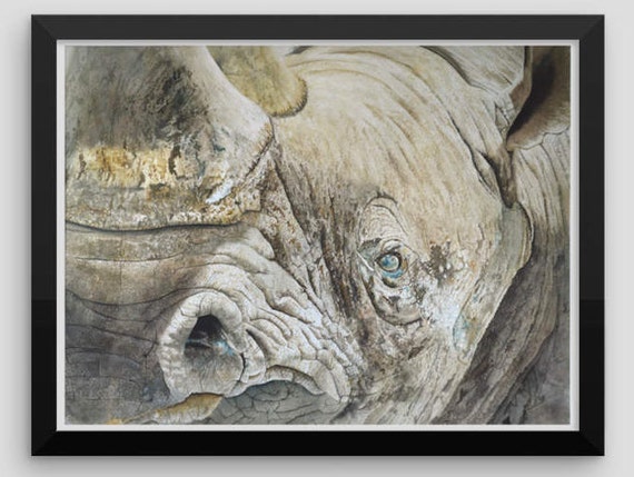 Rhino Painting Rhino Watercolor Rhino Art Rhino Wall Art Rhino Etsy