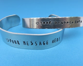 Custom Stamped Cuff Bracelet | Personalized | Inspiration | Quote | Lyric | Stamped Cuff Bracelet | Adjustable Aluminum Bracelet