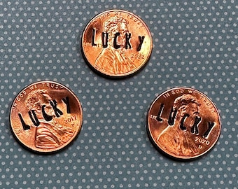Penny fortunato / Penny scintillante / Timbro personalizzato a mano / Divertente / Portafortuna / Regalo per un uomo o una donna / Regalo unico