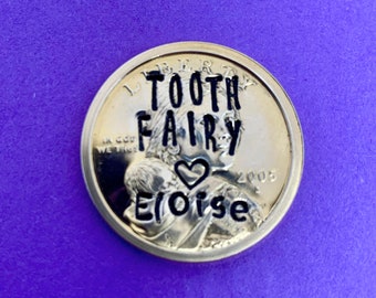 Tooth Fairy | hand stamped | dollar coin | tooth lost gift | lost tooth | tooth fairy coin | 1st tooth | unique gift