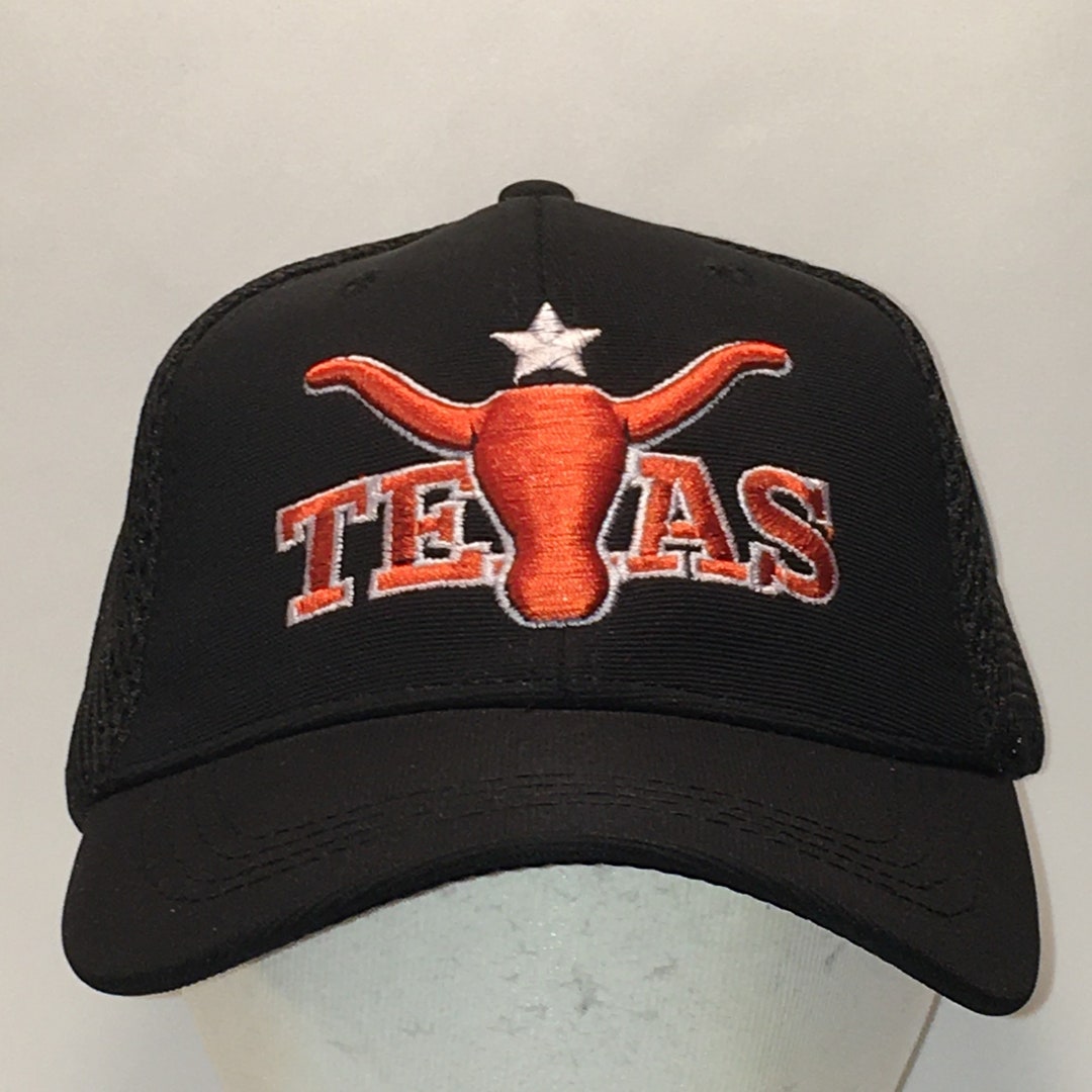 Texas Longhorn Baseball Hat Black Mesh Back Orange Bull Horns White