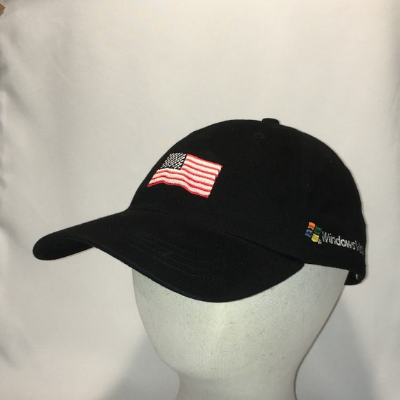 black baseball cap with american flag