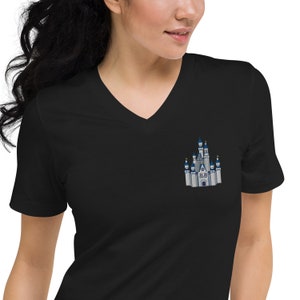 Disney Castle Inspired Embroidered Unisex Short Sleeve V-Neck T-Shirt