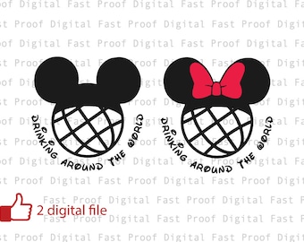 Bere intorno al mondo silhouette SVG, file di taglio, ClipArt, Disneyland SVG, Mickey & Minnie Ears Mainstreet