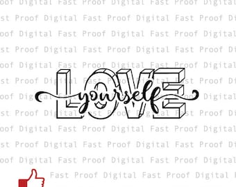 Amare te stesso SVG, file di taglio, clipart, mano con letterati
