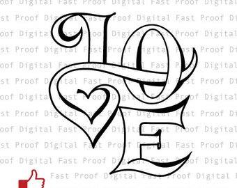 Amore cuore forma SVG, file di taglio, clipart, mano con letterati