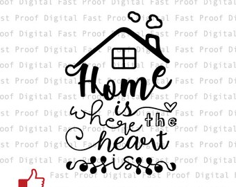 Casa è dove il cuore è SVG, file di taglio, clipart, mano con letterati