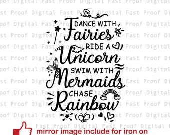 Balla con Fairies Ride a Unicorn Swim con Mermaid Chase Rainbow SVG, file di taglio, clipart, SVG, Clipart,