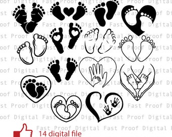 Bambino piede silhouette SVG, file di taglio, ClipArt, baby FootPrint SVG, bambino piedi clipart, file SVG del bambino