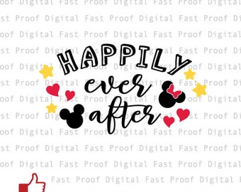 Felicemente mai dopo silhouette SVG, file di taglio, ClipArt, Disneyland SVG, Mickey & Minnie Head SVG