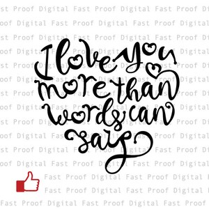 Eu te amo mais do que palavras podem dizer SVG, arquivo de corte, clipart, escrito à mão