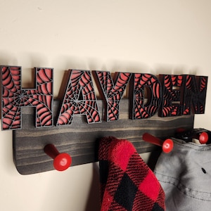 Personalized Spider Coat Rack, Superhero Kids Decor