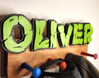 Personalized Turtles Coat Rack: 3D Ninja Font, Kids Wall Hanger