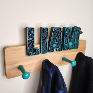 Outer Space Coat Hat Rack, Personalized, Custom, Hand Made, Hat Rack, Space Alien Font, Wall Hanger, Coat Rack