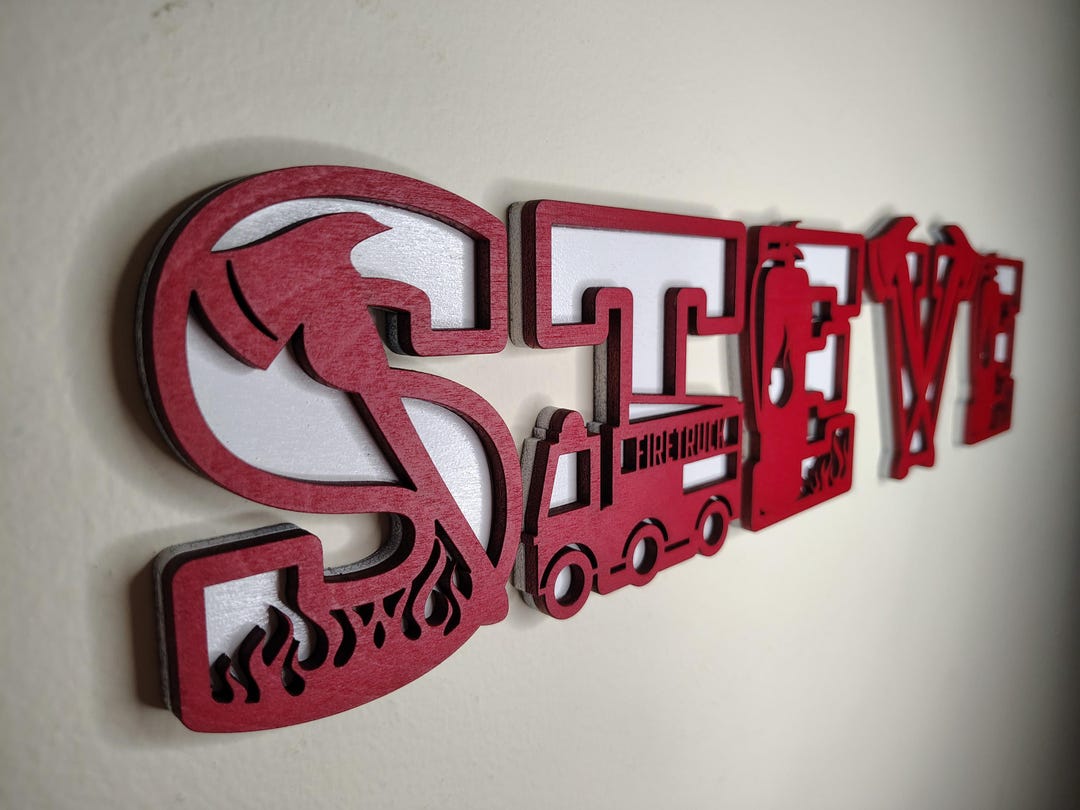 Firefighter Letters, Fireman Themed, 3D Font, Kids Bedroom, Wooden ...