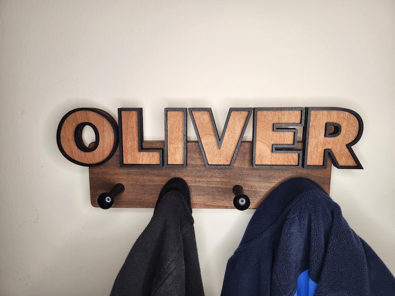 Personalized Kids Coat Rack: 3D Outline Letter Wall Hanger immagine 3