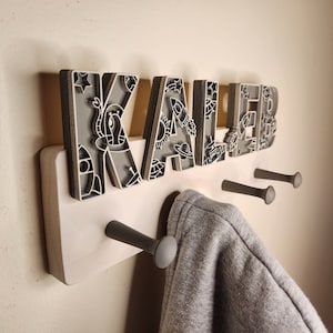 Space Coat Hat Rack, Personalized, Hand Made, Hat Rack, Space Font, Wall Hanger