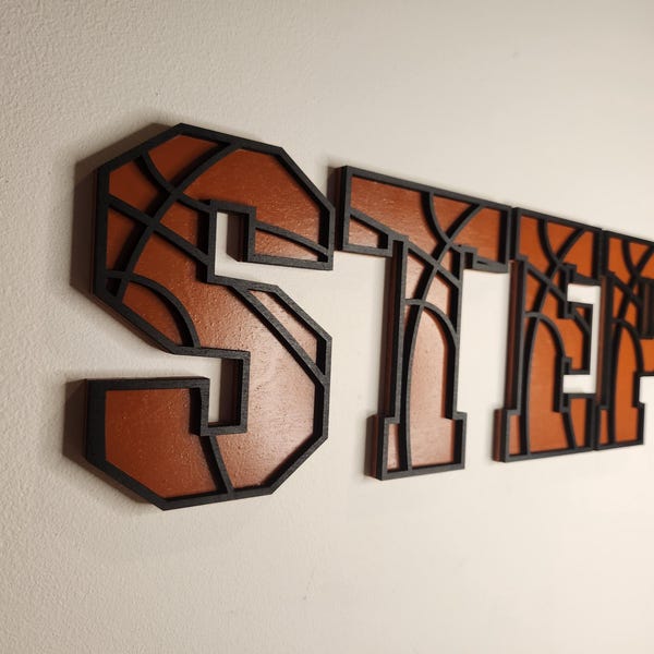 Basketball Themed Font, 3D Font, Kids Bedroom, Wooden Letters
