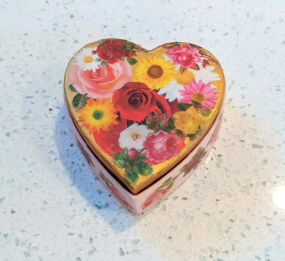 Small Decoupage Heart Box 3 Etsy
