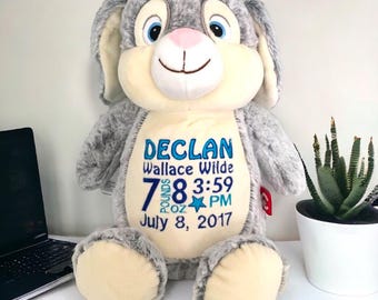 Ours brodé personnalisé, peluche statistiques de naissance, faire-part de bébé personnalisé