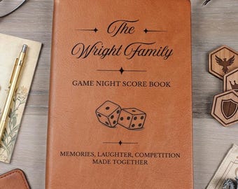 Personalized Family Game Night Score Book, Custom Vegan Leather Scorecard Journal