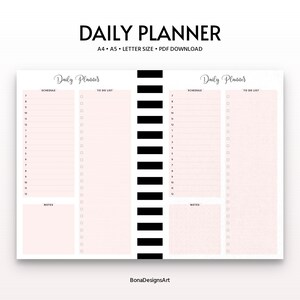 Daily Planner, Printable Pink Daily Planner, Digital Planner, Everyday Planner, Daily Schedule, Printable To Do List, Instant Download PDF
