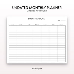 Undated Monthly Planner Printable, Monthly Blank Calendar, Monthly Printable To Do List, Printable Calendar, Printable Monthly Planner Page
